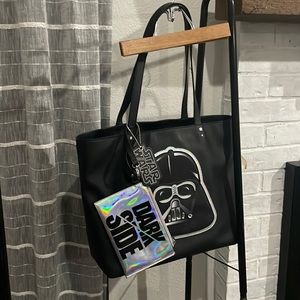 Darth Vader tote over the shoulder bag with wristlet and Star Wars tag . Large